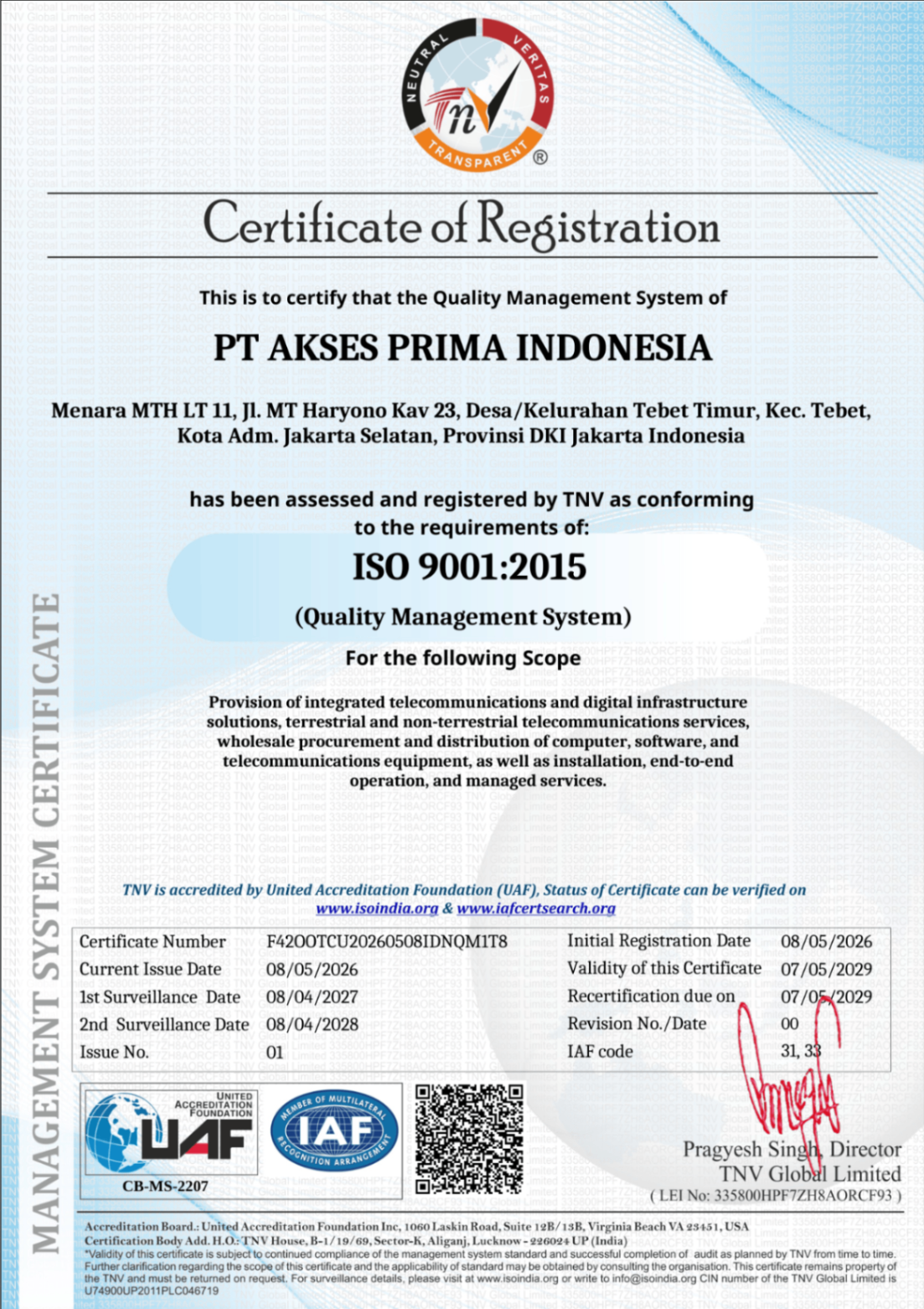 ISO 9001:2015 certificate